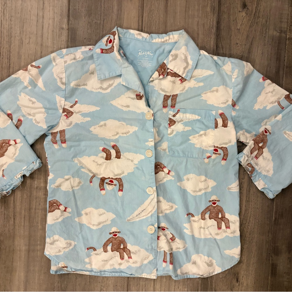 Nick & Nora Cotton Sock Monkey Cloud Pajama Set Size Small - Picture 2 of 12